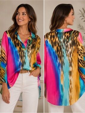 ✨ Feratelli Multicolor Animal Print Blouse Size L ✨